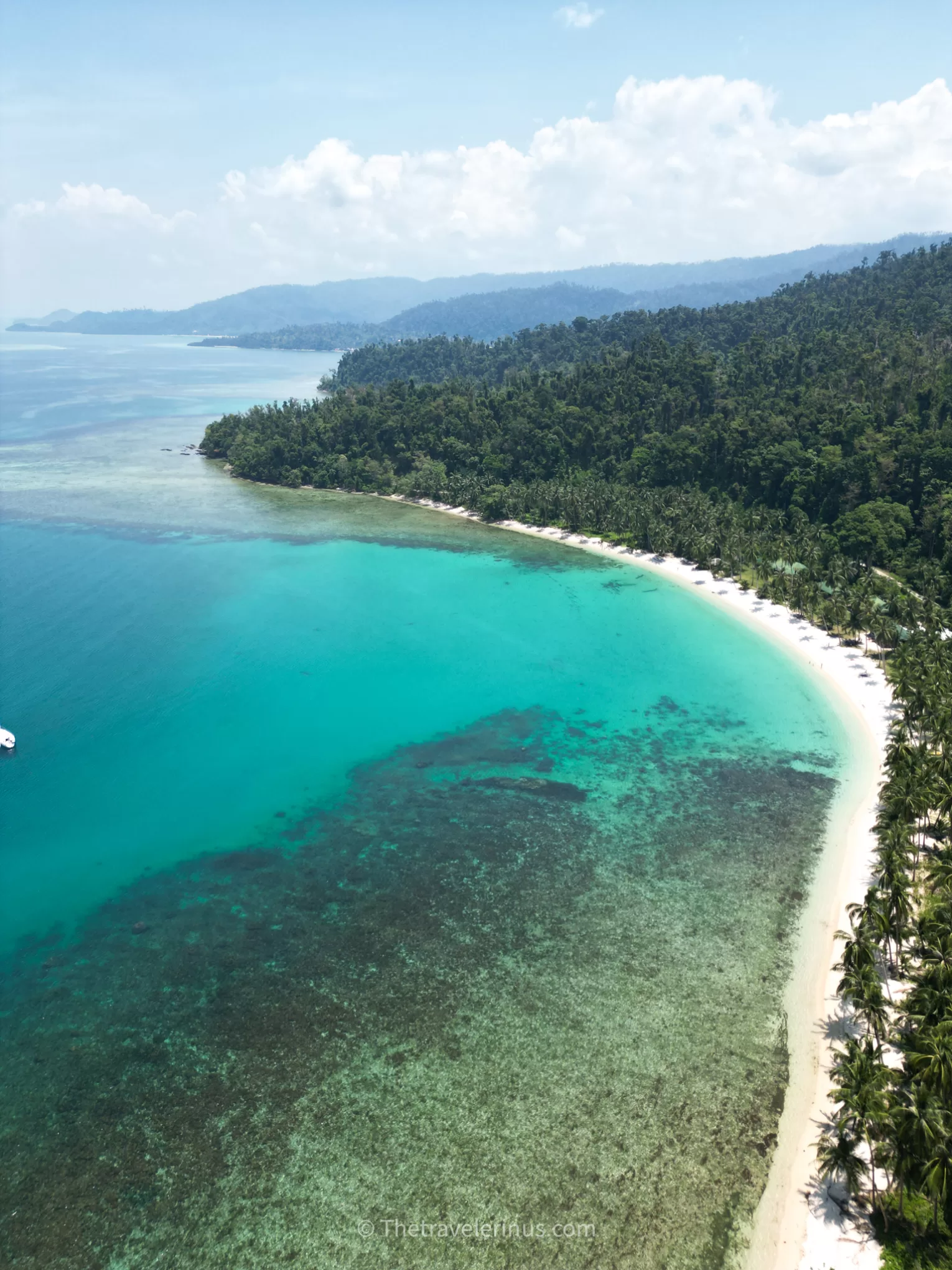 Ariel shot of Port Barton, white sand beach. beach in Palawan