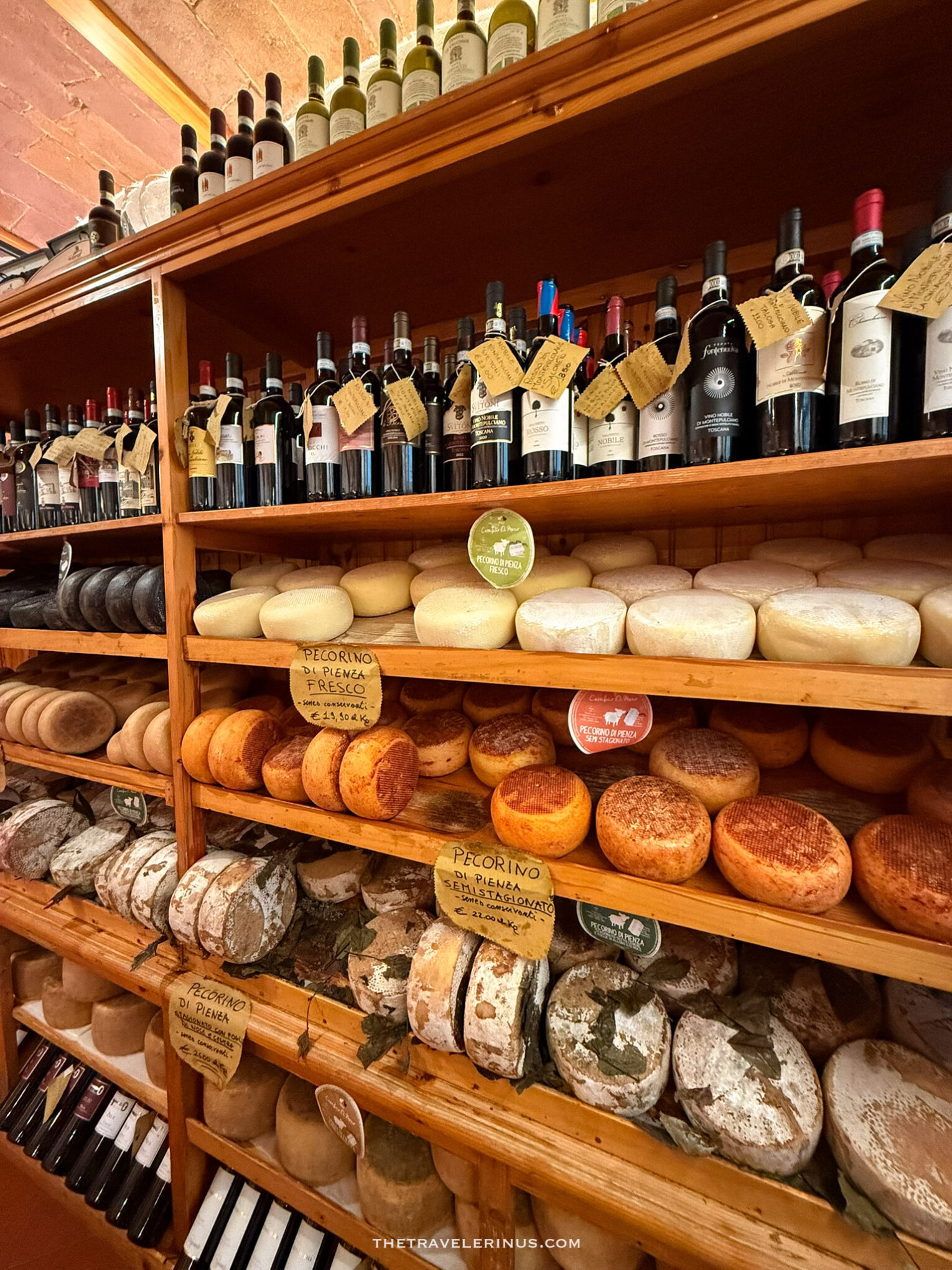 visiting wine and cheese shop in Pienza